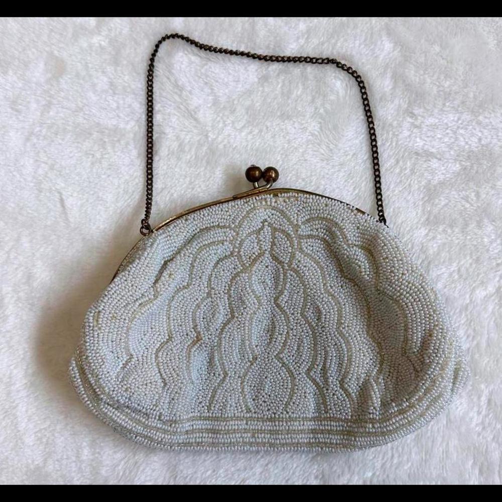 Vintage Freddy Paris White Beaded Small Hand Purse